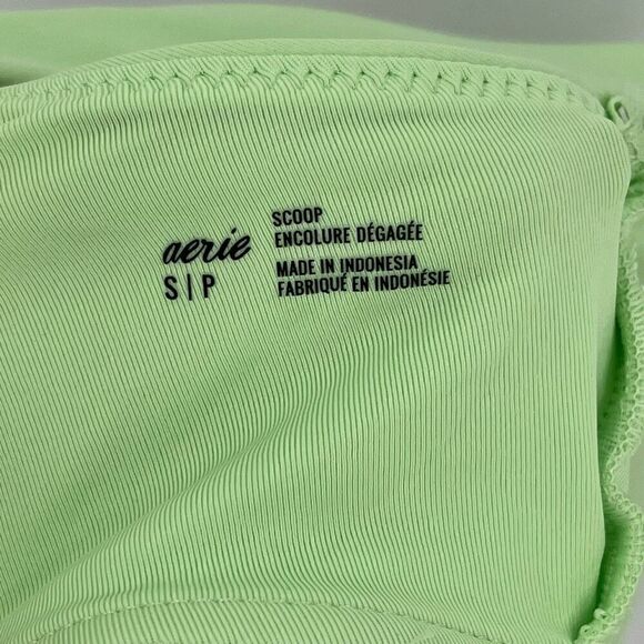 Aerie Tie Banded Wide Strap Scoop Bikini Top Green Women Small New With Tag - Picture 3 of 8